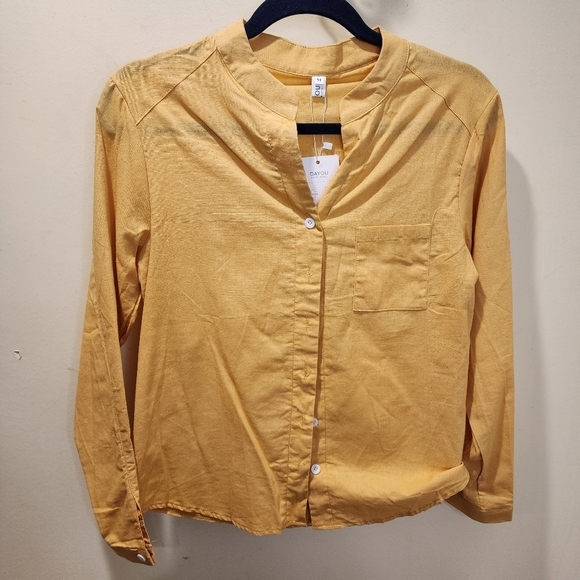 DAYOU women's Yellow Mustard Button Down Shirt size M NWT - Picture 11 of 12